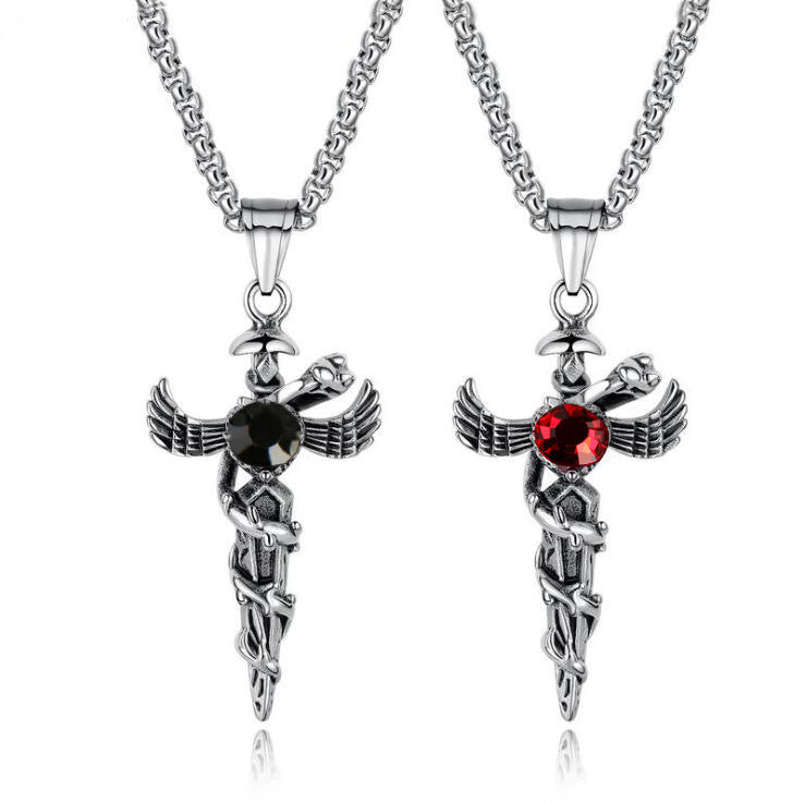 Wholesale Vintage Titanium Snake Gemstone Pendant Necklace